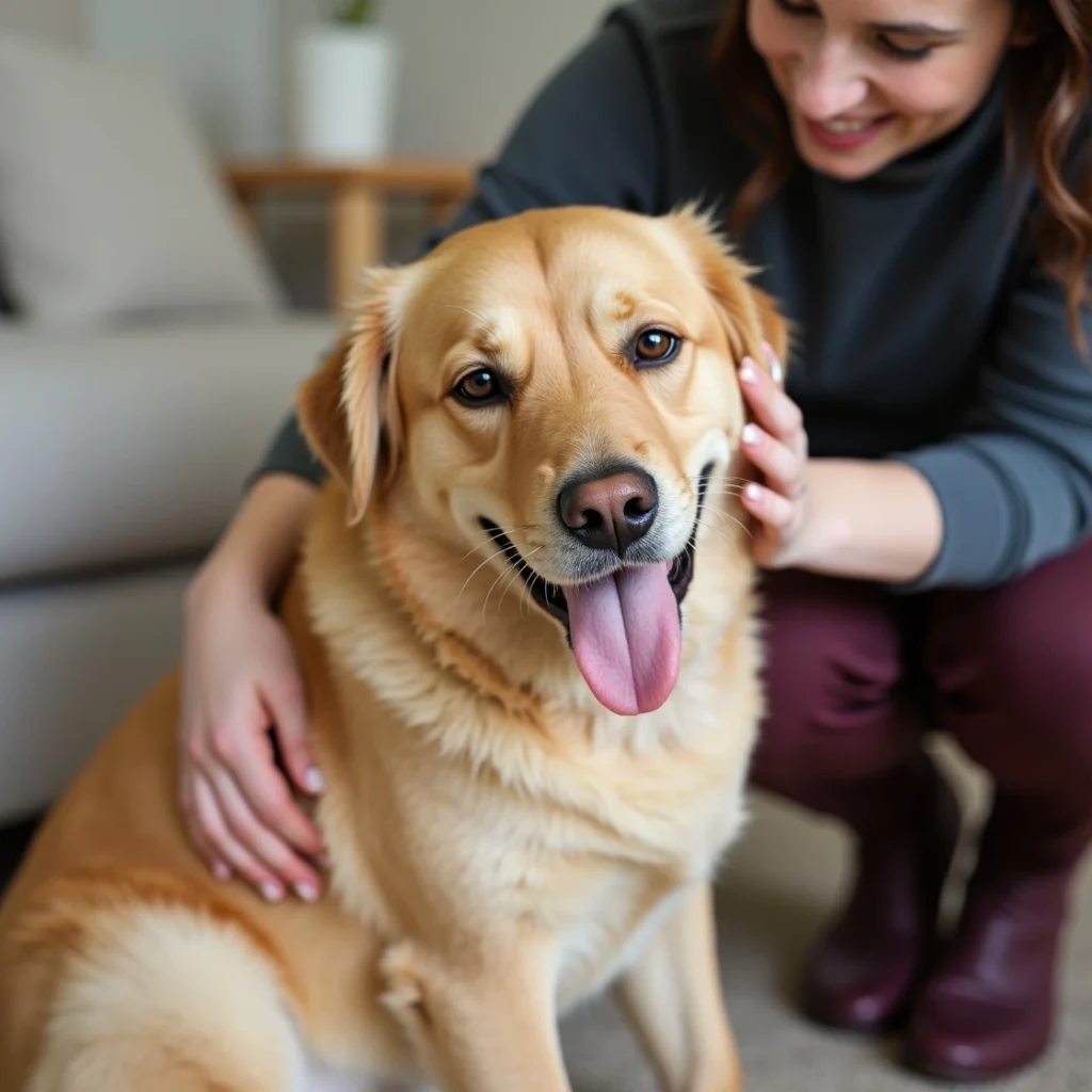 A pet care expert gently petting a dog, symbolizing the trusted and compassionate expertise found on ThePetsExpert.com.